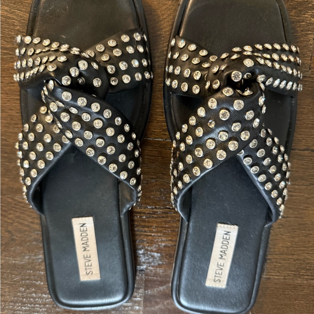 Steve Madden Black and Silver Studded Sandals